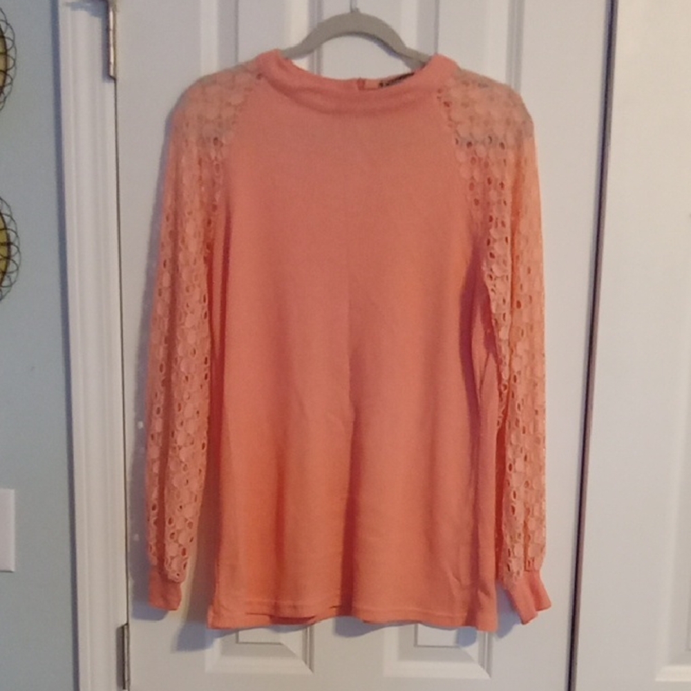 Elegant Lace Sleeve Women's Sweatshirt in Peach